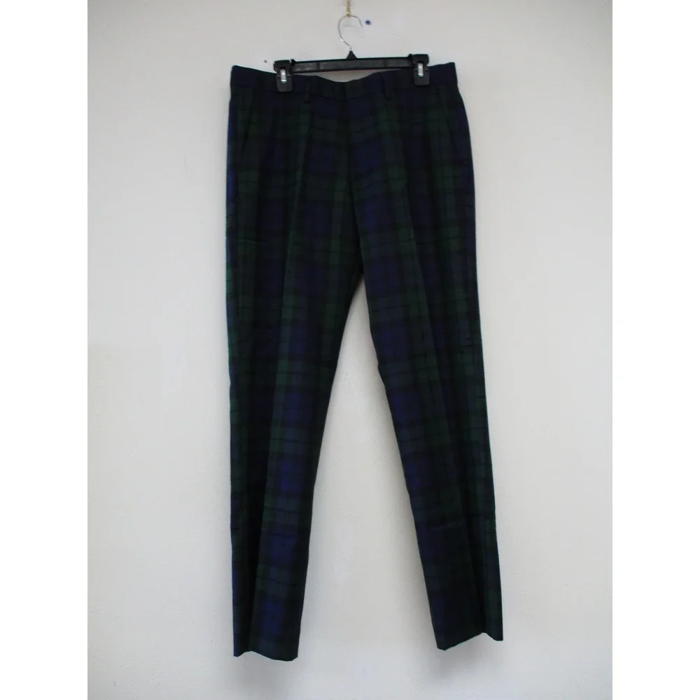 J. Crew Trousers Men 33x32 Blue Green Black Watch Plaid Slim Fit